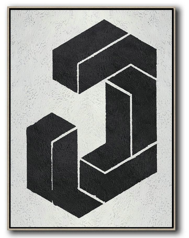 Contemporary Art Canvas Painting,Black And White Minimal Painting On Canvas - Modern Canvas Art